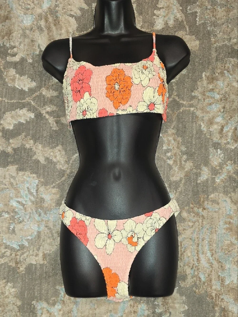 triangl swimwear Pink Floral Bikini with Orange Accents